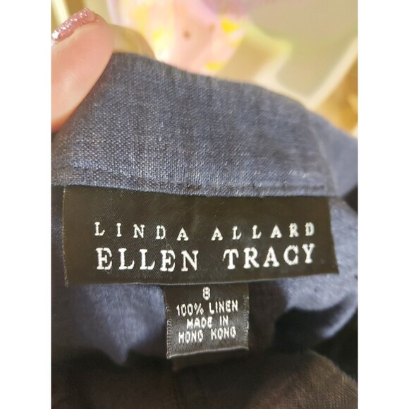 Linda Allard Ellen Tracy Blue Linen Jacket Pant Suit Women's Size 10 Long - Picture 12 of 16